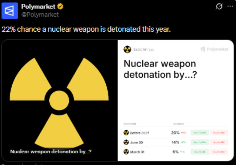 Polymarket Removes Market Allowing Users to Profit From Potential Nuclear Blast